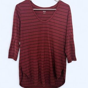 a.n.a Burgundy and Black Striped Long Sleeve Top